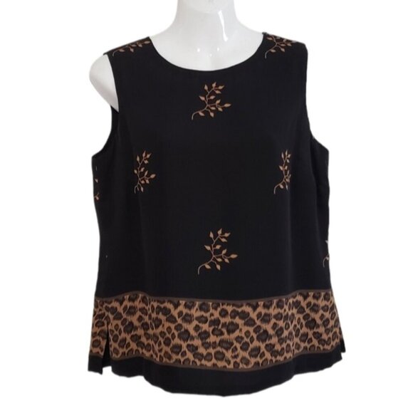 Vintage Silk Sleeveless Button Back Blouse Top Leopard Print Size 10 Field Manor - Picture 12 of 12